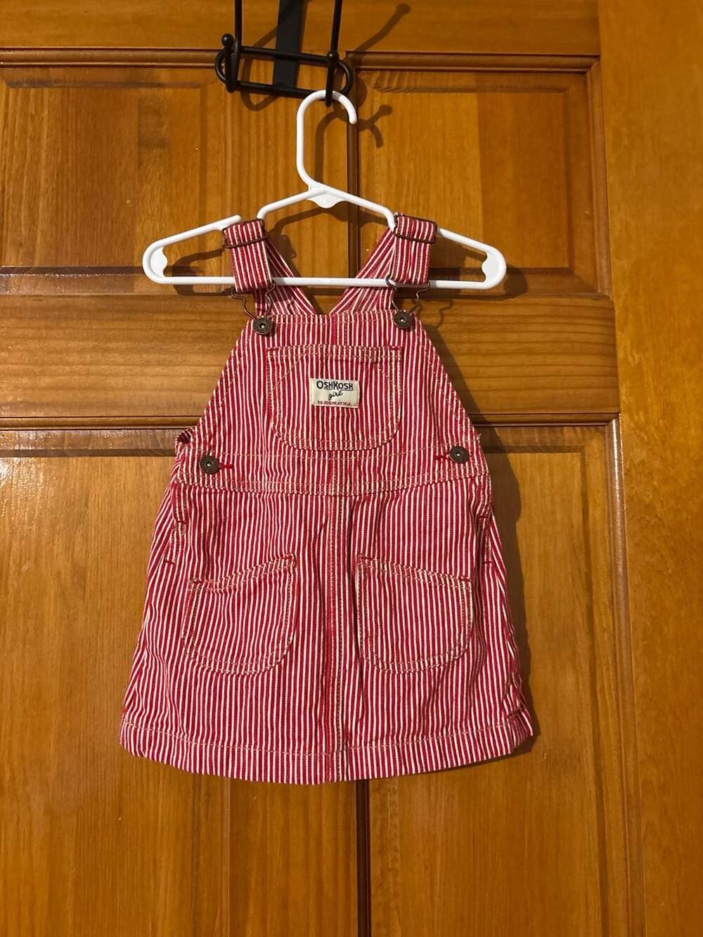OshKosh B'gosh Red Hickory Stripe Overall Dress 24 Months